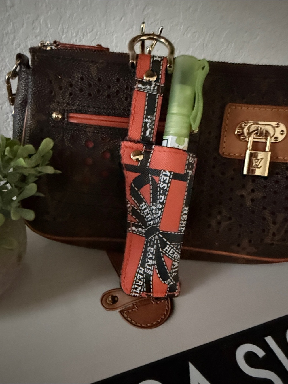 Recycled Orange Hermes Patterned Hand Sanitizer /lipgloss Holder Keychain/charm